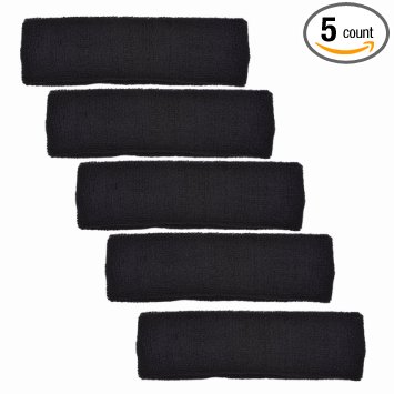 Cosmos Cotton Sports Headband, 5-Pieces (Black)