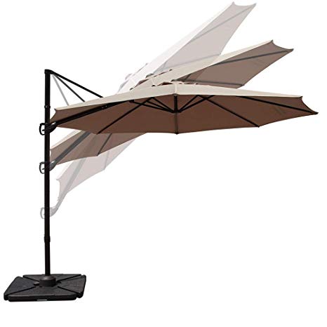 COBANA 10 Ft Offset Cantilever Outdoor Patio Hanging Umbrella 360° Rotation with Cross Base, Beige
