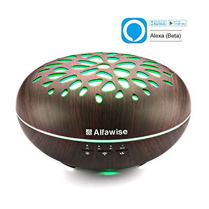 Alfawise 300ml Essential Oil Diffuser Aromatherapy Humidifier Compatible with Alexa, 7 Colors LED Light Adjustable Waterless Auto Shut-off Mist Aroma for Office Home Bedroom Yoga Spa Salon Use
