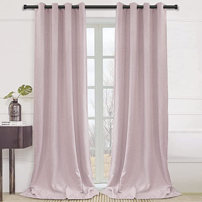 INOVADAY Blackout Curtains 63 Inch Length 2 Panels Set, Thermal Insulated Linen Blackout Curtains & Drapes Grommet Room Darkening Curtains for Bedroom Living Room- Pink, W50 x L63