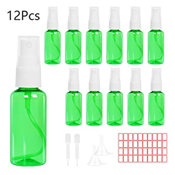 Spray Bottles, KAKOO 12 Pcs 30ml Empty Fine Mist Bottle Protable Refill Atomizer Travel Toiletries Liquid Containers for Cosmetic Makeup