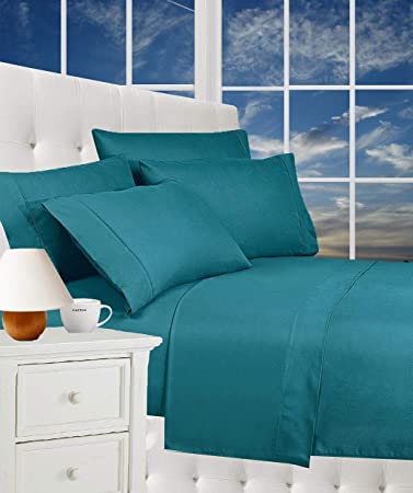 Luxurious Bed Sheets Set on Amazon! Celine Linen 1800 Thread Count Egyptian Quality Wrinkle Free 4-Piece Sheet Set with Deep Pockets 100% , Queen Turquoise