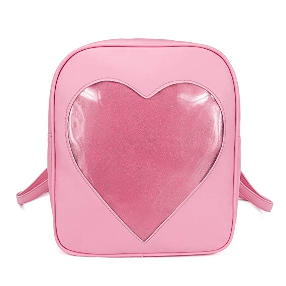 2018 Summer Candy Backpacks Transparent Love Heart Shape Pu Leather School Bags for Teenage Girls Kids Purse Lovely Ita Bag (pink)