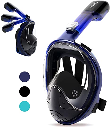 Greatever Snorkel Mask Foldable Panoramic View Full Face Snorkeling Mask with Detachable Camera Mount, Dry Top Set Anti-Fog&Anti-Leak