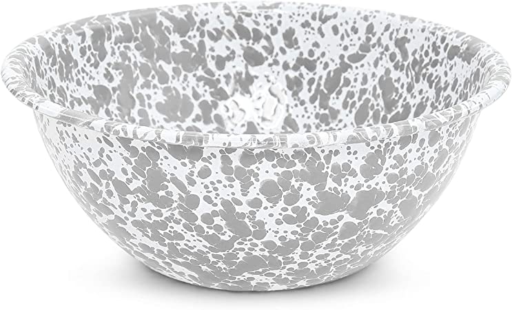 Enamelware Serving Bowl, 2 quart, Grey/White Splatter (Single)