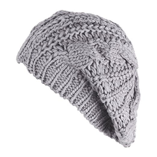 FUNOC Women Ladies Baggy Beret Chunky Knit Knitted Braided Beanie Hat Ski Cap