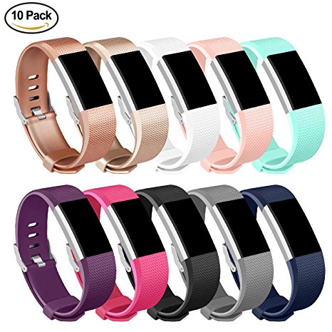 Tobfit Fitbit Charge 2 Bands Sport Straps Stainless Steel Metal Secure Buckle for Fitbit Charge 2 Wristband Large Small