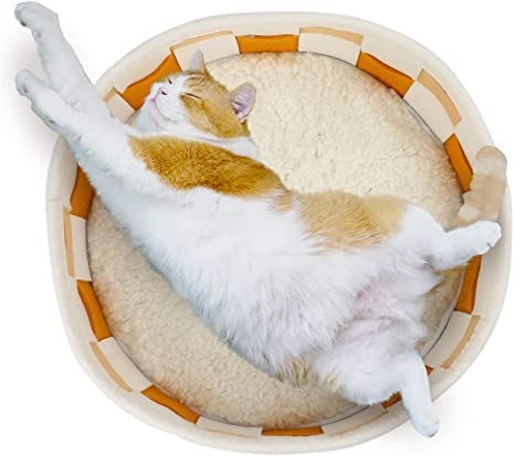 Round Cat Beds for Indoor Cats, Foldable Reversible Cat Sleeping Beds with Coral Fleece Mat for Small Cats, Anti Slip Waterproof Washable Pet Dog Bed for Small Breed Pets