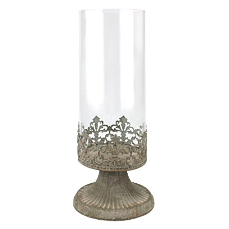 Stonebriar Slim Cylinder Glass Fleur de Lis Hurricane Candle Holder Centerpiece