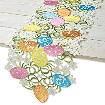 CURRENT Easter Egg Table Runner - Polyester 13" x 68" Table Linen, Embroidered with Cut-Work, Easter Table Runner, Machine Washable