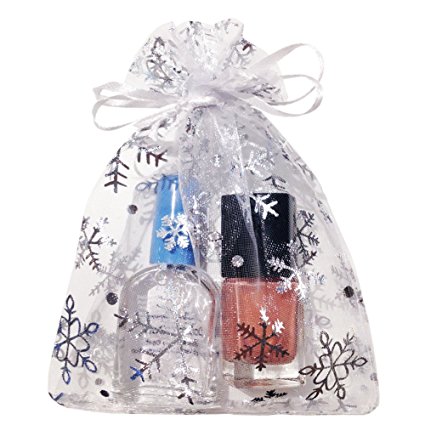 Crafts Organza Gift Bags | White with Silver Snowflakes, Size 6"x4" (50 bags)