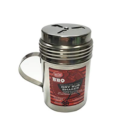 Tablecraft 10 oz, Silver Stainless Steel Dry Rub Shaker with Handle, 10-Ounce (BBQ160H)