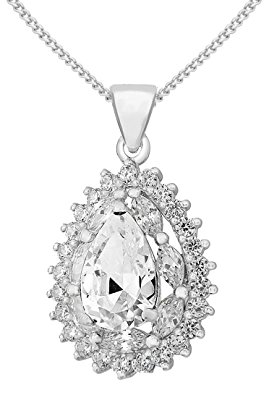 Tuscany Silver Sterling Silver White Cubic Zirconia Cluster Teardrop Pendant on Chain Necklace of 46cm/18"