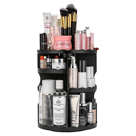 Cosmetic Tray, Jerrybox 360-Degree Rotating Adjustable Makeup Organiser, 8 Layer for All Kind of Brushes and Cosmetics (Lace Side, Black)