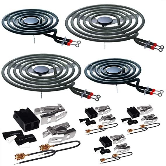 Ansoon MP22YA Electric Range Burner Coil Element Unit Set(2 pcs MP15YA 6" and 2 pcs MP21YA 8") with 4 Pack 330031 Surface Element Receptacle Kit Replacement Compatible for Whirlpool Ranges/Stoves