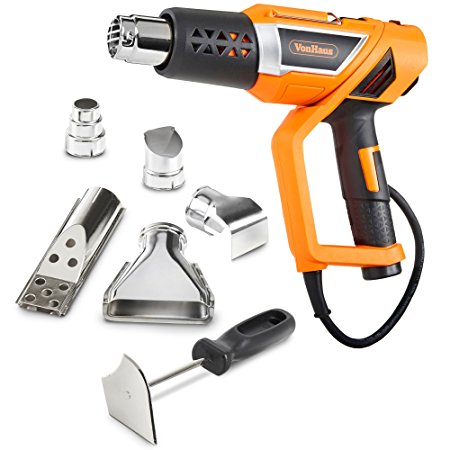 VonHaus 1500W Heat Gun Variable Temperature 122℉~1112℉ (50℃~600℃) with Adjustable Handle and Five Nozzle Accessories for Lighting BBQ Grills, Shrinking PVC, Removing Paint, Bending Pipes