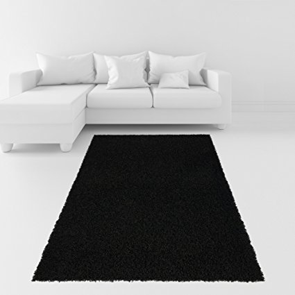 Soft Shag Area Rug 3x5 Plain Solid Color BLACK - Contemporary Area Rugs for Living Room Bedroom Kitchen Decorative Modern Shaggy Rugs