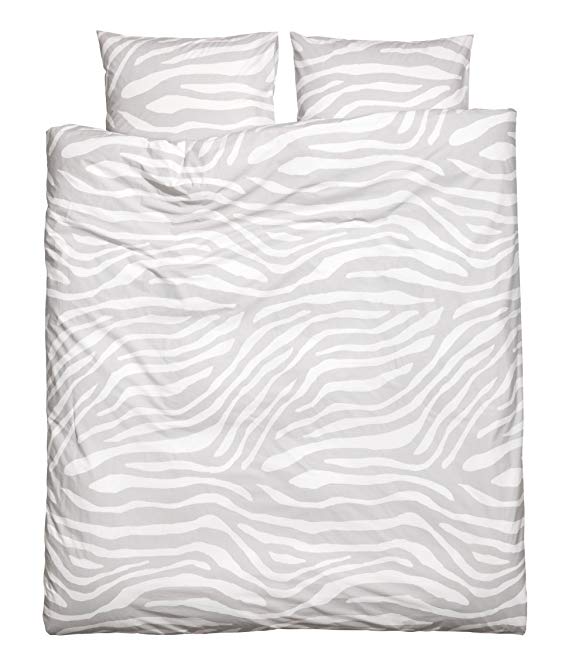 Zebra Animal Print Cotton Duvet Quilt Cover Gray White 3pc Set 100% Cotton (Queen)