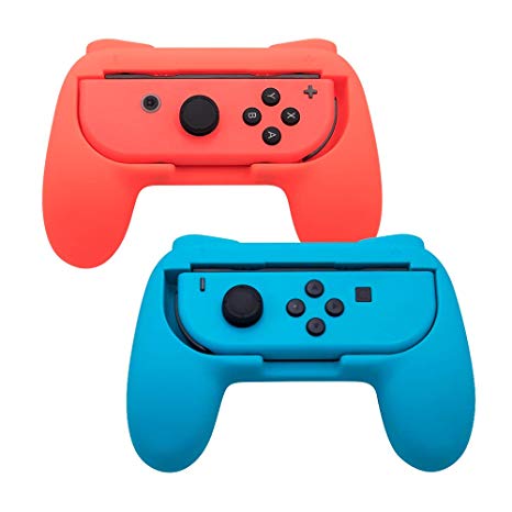 TOMSIN Grips for Nintendo Switch Joy-Con [Upgrade Version] , Wear-Resistant and Non-Slip Matte Surface Handle Kit for Switch Joy Con Controllers 2-Pack (Red and Blue)