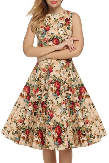 ACEVOG Women's Vintage 1950's Sleeveless Floral Spring Garden Party Picnic Dress