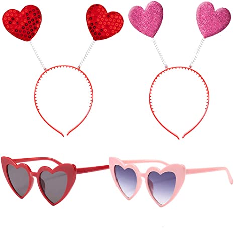 Heart Headbopper Eyeglasses Valentine's Day Headband Hair Accessories for Holiday Costume Party Photo Booth 4 Pack