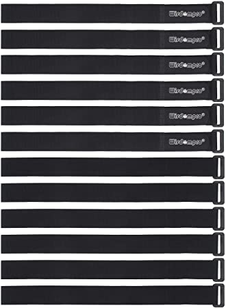 12 Pack 1 x 24 Inches Hook and Loop Reusable Fastening Cable Tie Down Straps by Wisdompro - Reusable, Durable Functional Ties to Keep Your Home, Office, Workspace from Tangled Messes of Cords