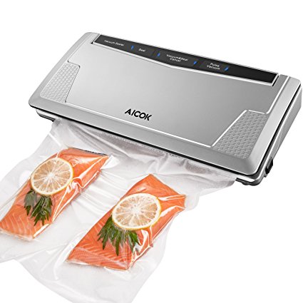 Aicok Vacuum Sealer, Automatic Vacuum Sealing System with Starter Kit, 3MM Sealer Width, Included Vacuum Roll, Silver, Food Vacuum Saver