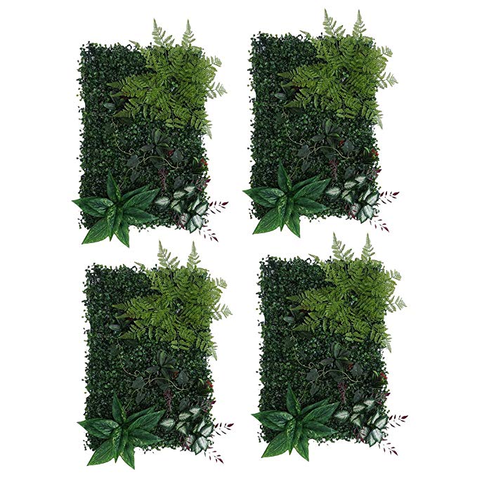 Homyl Set of 4 Artificial Mixed Foliage Fern Plants Greenery Wall Panels Stage Background DIY Micro Landscape Floral Decor