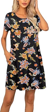 levaca Women's Short Sleeve Loose Summer Beach Casual Dress