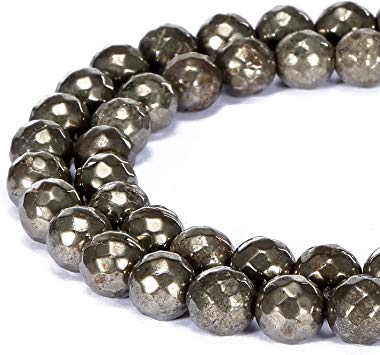 BRCbeads Gorgeous Natural Dull Gold Pyrite Gemstone Faceted Round Loose Beads 6mm Approxi 15.5 inch 58pcs 1 Strand per Bag for Jewelry Making