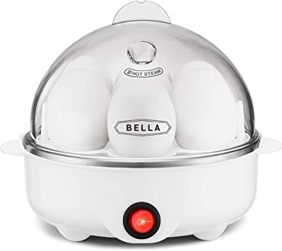 BELLA Egg Cooker, Rapid Boiler & Poacher, Meal Prep Essential, Family Sized Meals: Make Up To 7 Large Boiled Eggs, Dishwasher Safe Lid with Cool-Touch Handles, Poaching Tray Included, White