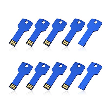 RAOYI 10PCS 8GB 8G USB Flash Drive Metal Key Design USB Flash Drive Metal Key Shaped Memory Stick USB 2.0 Blue 8G