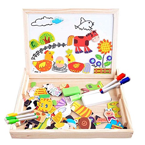 Magnetic Jigsaw Puzzles 100 Pieces Educational Wooden Toy for Kids ( Farm Pattern )