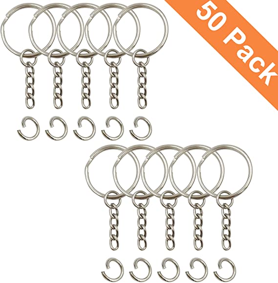 Key Ring with Chain and Open Jump Rings 50Pack