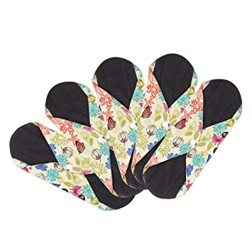 Reusable Cloth Menstrual Pads Reusable Bamboo Charcoal Sanitary Napkins, Sanitary Pads,Women Breathable Sanitary NapkinsSet of 5 Pieces (Heavy Flow, Floral 2)