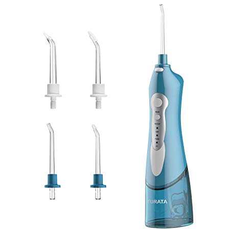 Cordless Water Flosser Oral Irrigator - TURATA IPX7 Waterproof 3-Mode USB Rechargable Professional Portable Dental Water Jet With 4 Jet Tips For Braces and Teeth Whitening, Travel and Home