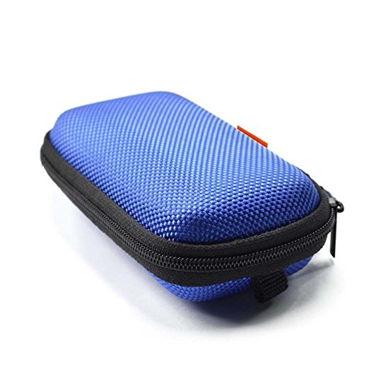 GLCON Rectangle Shaped Portable Protection Hard EVA Case,Mesh Inner Pocket,Zipper Enclosure Durable Exterior,Lightweight Universal Carrying Bag Wired/Bluetooth Headset Earbud Charger Change Purse,Blue