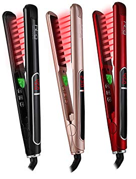 HTG Professional Hair Straightener Infared Flat Iron for All Hair Types with 1" Floating Plate and 450 °F Salon High quality Dual Voltage 100-240V Plus Digital Display and Automatic 1 hour shutt off Hair Straightener Far Infared Technolody Ionic Flat Iron HT087 (Red