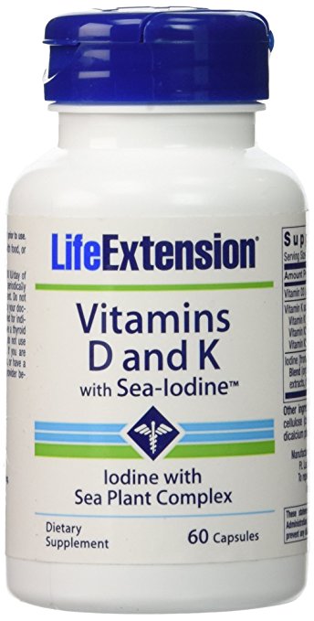 Life Extension Vitamin D with Sea Iodine and Vitamin K2, Vegetarian Capsules, 60-Count