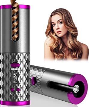 Automatic Curling Iron, Cordless Auto Hair Curler, 6 Temp & 11 Timer, Wireless USB Rechargeable Curling Iron Wand, Detangle & Scald-Free, Travel Portable Spin Hair Iron, Auto Shut Off, 220V Fast Heat