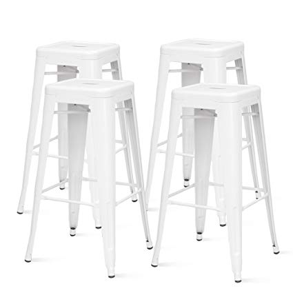 Metropolis Metal Backless Counter Stool 26",Indoor/Outdoor Ready,White,Set of 4