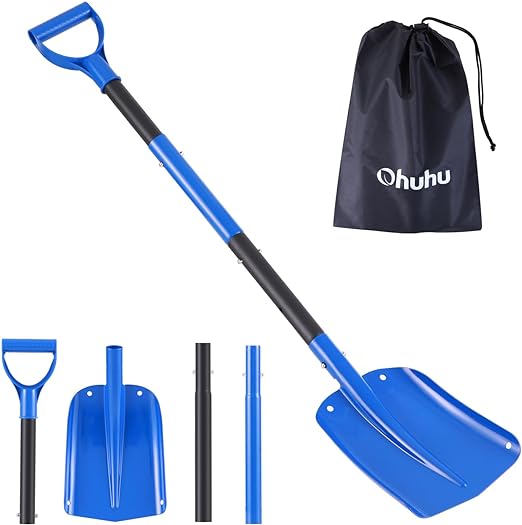 47" Retractable Aluminum Snow Shovel Collapsible: Ohuhu 5 Adjustable Heights Portable Metal Shovel Spade for Winter, Emergency Shovels for Car Driveway with Storage Bag, Lightweight Snow Removal Tool