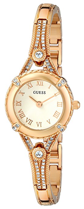 GUESS Women's Petite Crystal-Accented Bezel and Stainless Steel G-Link Band