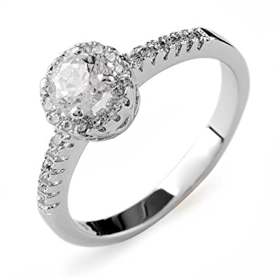 Aiyaya Jewelry 0.5 Ct Round Cut 4 Prong Sona Synthetic Diamond Halo Part Ring Bridal Wedding Women Sz7