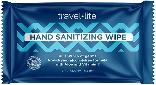 Travel Lite Hand Sanitizing Wipes 50 Individually Wrapped Packet Large Soft Towel - Fresh Scented Alcohol Free Moisturizing - Antimicrobial Protection for Adults & Kids…