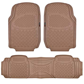 Motor Trend HD FlexTough Rubber Floor Mats for Car Truck SUV & Van - 100% Odorless & Super Heavy Duty (Beige)