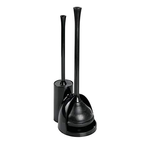 InterDesign Freestanding Toilet Bowl Brush and Plunger Combo Set for Bathroom Storage Una Slim, Black