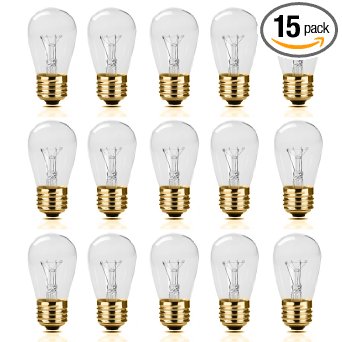 Zitrades Patio Lights S14 Bulbs 15pcs 10 Watts Clear Glass Incandescent Light Bulbs for E26 E27 Medium Candelabra Screw Base for Commercial Grade Outdoor Vintage String Lights, Pack of 15