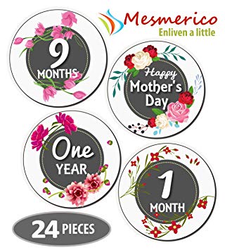 NEW! Mesmerico 24 Baby Monthly Holiday Stickers - Baby Girl First Year Month Age Growth Milestones - Month Stickers for Baby - Onesie Belly Stickers - Unique Baby Shower Newborn Gifts