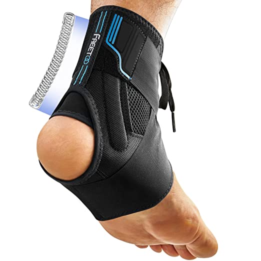 FREETOO Ankle Brace Maximum Metal Support for Men & Women, Compression Foot Support for Sprained Ankle, Plantar Fasciitis,Injury Recovery, Lace up Ankle Support for Running Volleyball Left/Right